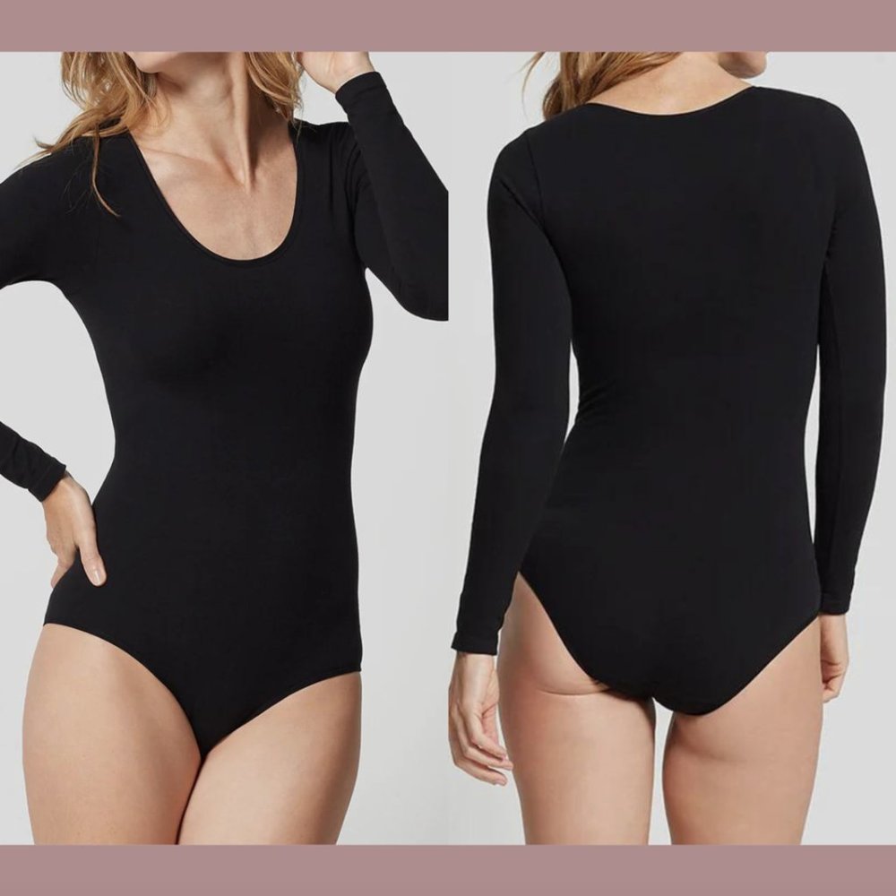 NWT $78 Yummie Cotton Long Sleeve Shaping Bodysuit Black [ SZ S/M‎ ] #6281